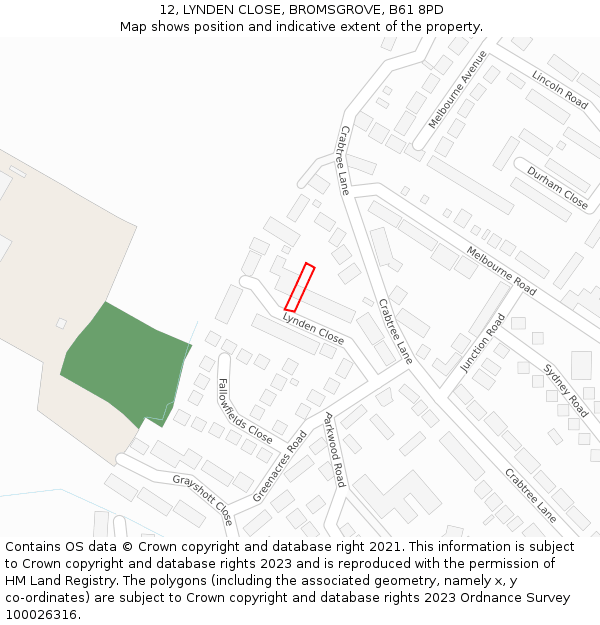 12, LYNDEN CLOSE, BROMSGROVE, B61 8PD: Location map and indicative extent of plot