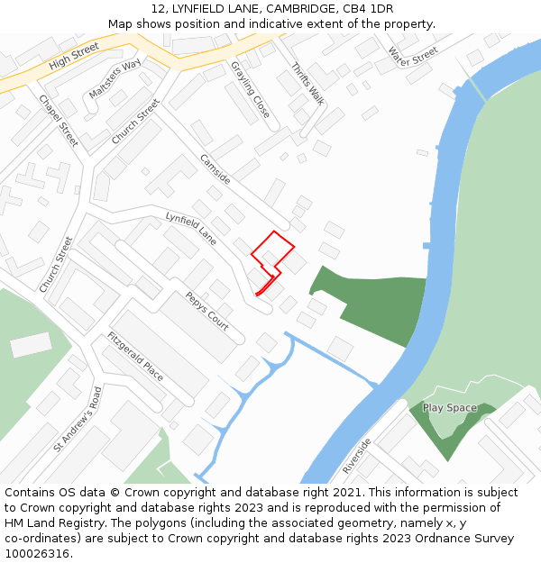 12, LYNFIELD LANE, CAMBRIDGE, CB4 1DR: Location map and indicative extent of plot