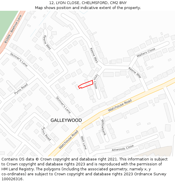 12, LYON CLOSE, CHELMSFORD, CM2 8NY: Location map and indicative extent of plot