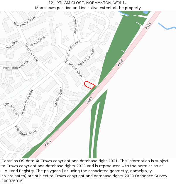 12, LYTHAM CLOSE, NORMANTON, WF6 1UJ: Location map and indicative extent of plot