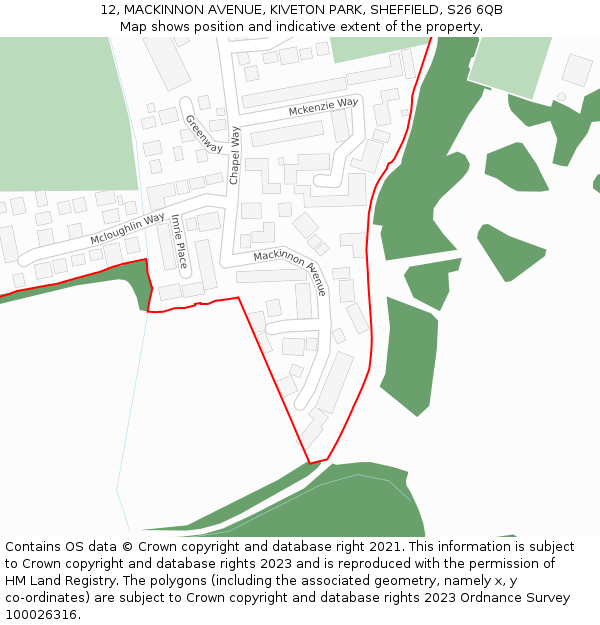 12, MACKINNON AVENUE, KIVETON PARK, SHEFFIELD, S26 6QB: Location map and indicative extent of plot