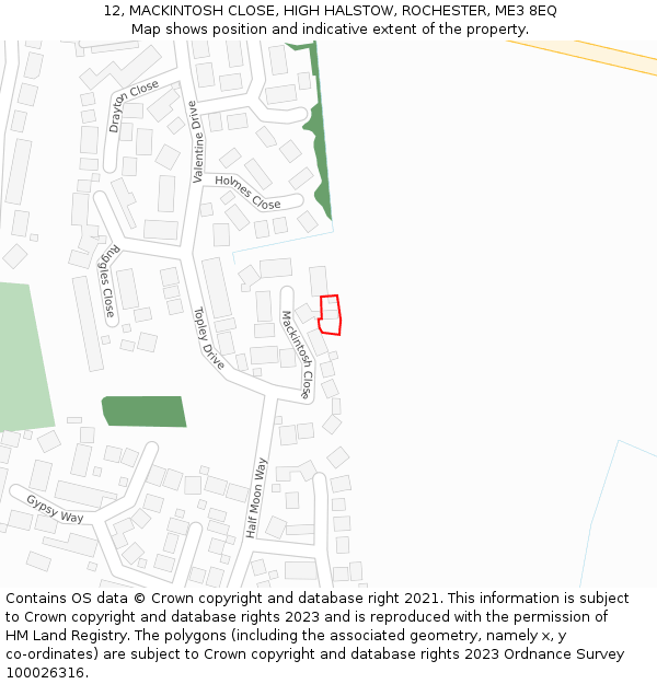 12, MACKINTOSH CLOSE, HIGH HALSTOW, ROCHESTER, ME3 8EQ: Location map and indicative extent of plot