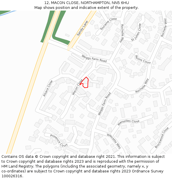 12, MACON CLOSE, NORTHAMPTON, NN5 6HU: Location map and indicative extent of plot