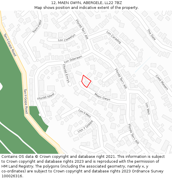 12, MAEN GWYN, ABERGELE, LL22 7BZ: Location map and indicative extent of plot