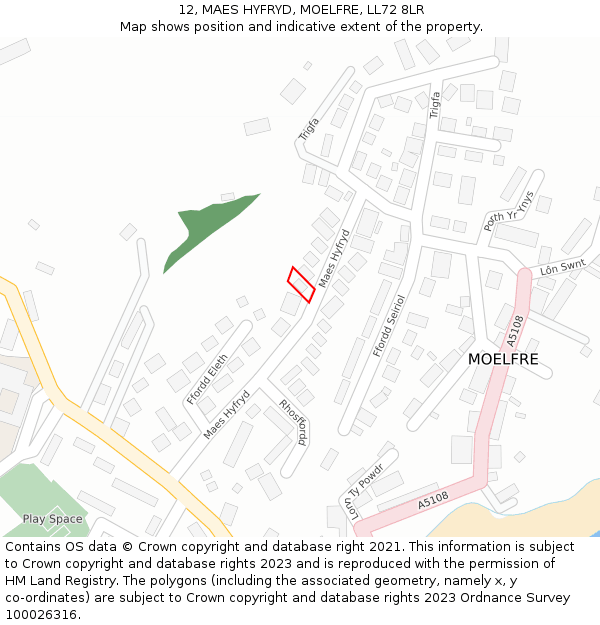 12, MAES HYFRYD, MOELFRE, LL72 8LR: Location map and indicative extent of plot