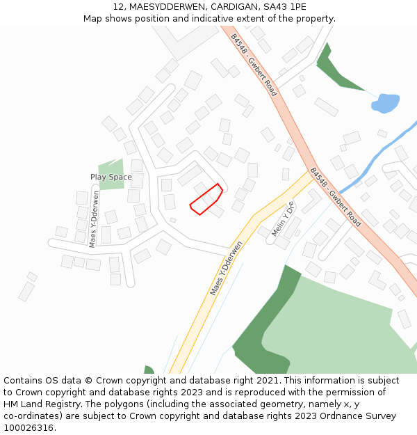 12, MAESYDDERWEN, CARDIGAN, SA43 1PE: Location map and indicative extent of plot