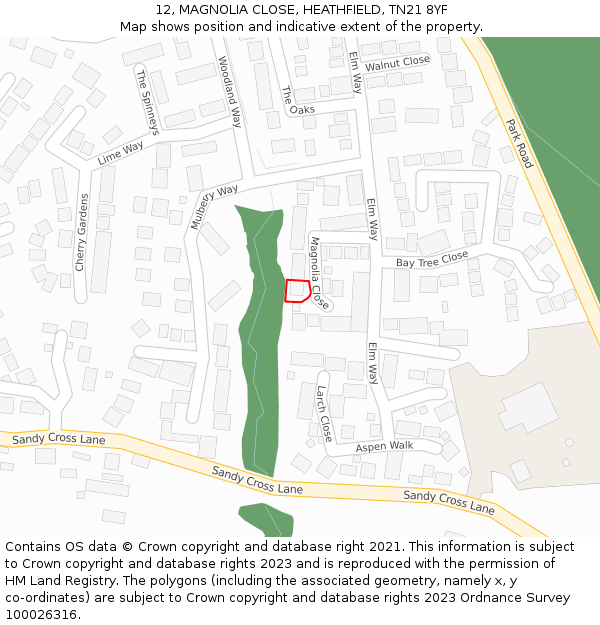 12, MAGNOLIA CLOSE, HEATHFIELD, TN21 8YF: Location map and indicative extent of plot