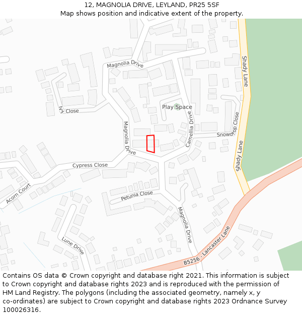 12, MAGNOLIA DRIVE, LEYLAND, PR25 5SF: Location map and indicative extent of plot