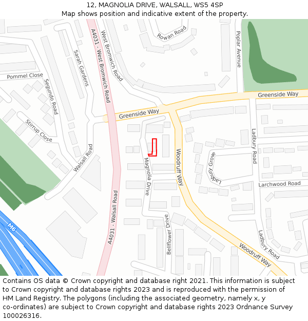 12, MAGNOLIA DRIVE, WALSALL, WS5 4SP: Location map and indicative extent of plot