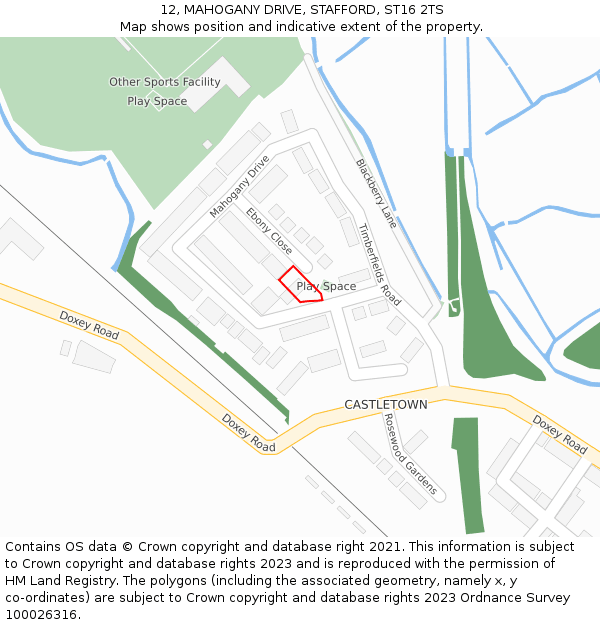 12, MAHOGANY DRIVE, STAFFORD, ST16 2TS: Location map and indicative extent of plot