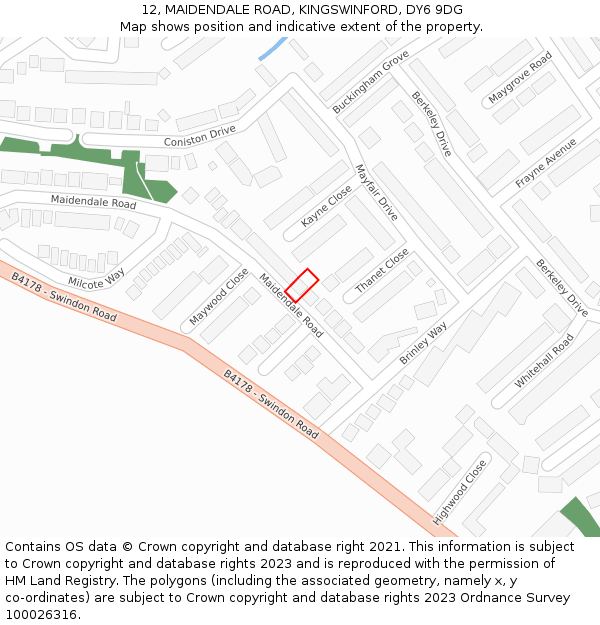 12, MAIDENDALE ROAD, KINGSWINFORD, DY6 9DG: Location map and indicative extent of plot