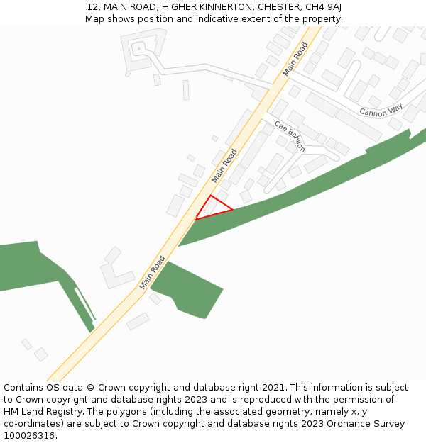 12, MAIN ROAD, HIGHER KINNERTON, CHESTER, CH4 9AJ: Location map and indicative extent of plot