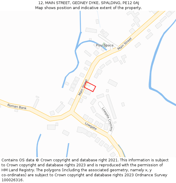 12, MAIN STREET, GEDNEY DYKE, SPALDING, PE12 0AJ: Location map and indicative extent of plot