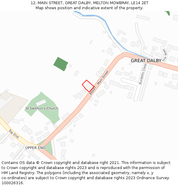 12, MAIN STREET, GREAT DALBY, MELTON MOWBRAY, LE14 2ET: Location map and indicative extent of plot
