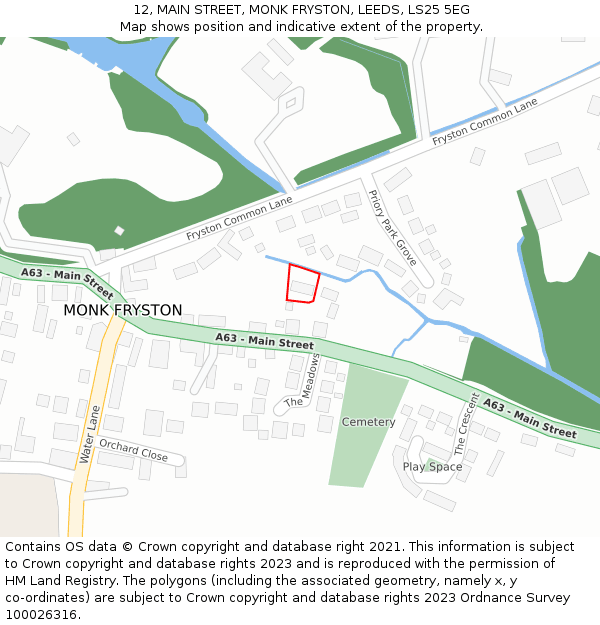 12, MAIN STREET, MONK FRYSTON, LEEDS, LS25 5EG: Location map and indicative extent of plot