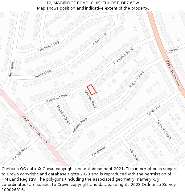12, MAINRIDGE ROAD, CHISLEHURST, BR7 6DW: Location map and indicative extent of plot