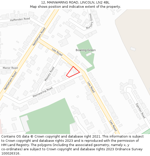 12, MAINWARING ROAD, LINCOLN, LN2 4BL: Location map and indicative extent of plot