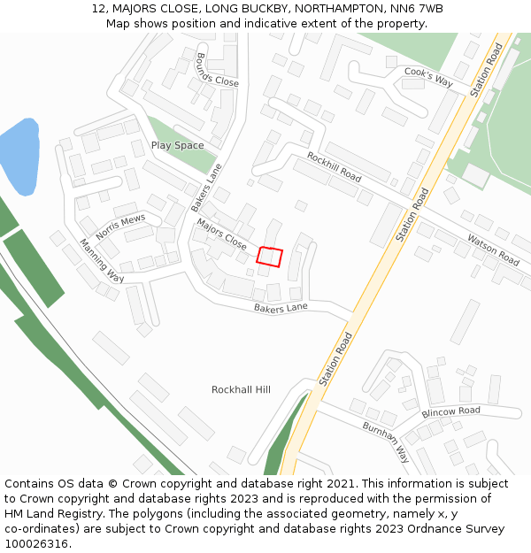 12, MAJORS CLOSE, LONG BUCKBY, NORTHAMPTON, NN6 7WB: Location map and indicative extent of plot