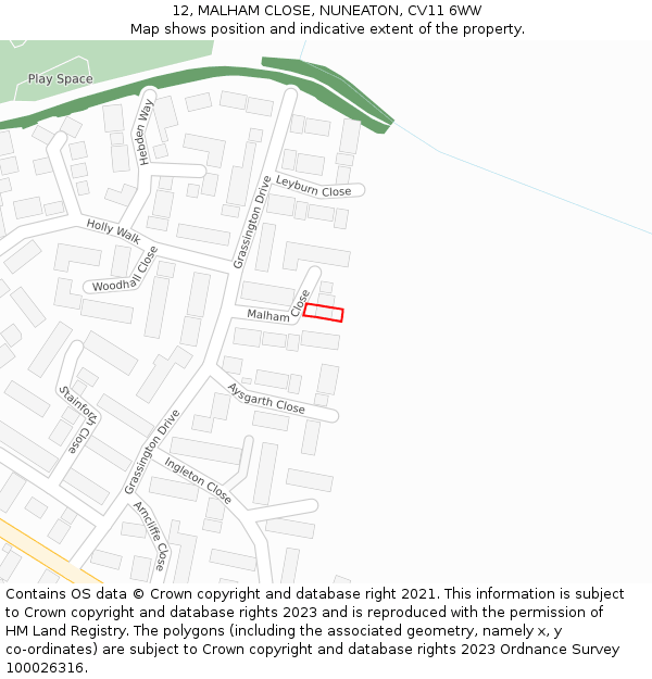 12, MALHAM CLOSE, NUNEATON, CV11 6WW: Location map and indicative extent of plot