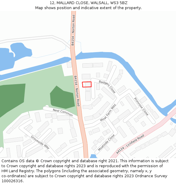 12, MALLARD CLOSE, WALSALL, WS3 5BZ: Location map and indicative extent of plot