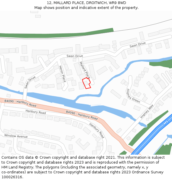 12, MALLARD PLACE, DROITWICH, WR9 8WD: Location map and indicative extent of plot