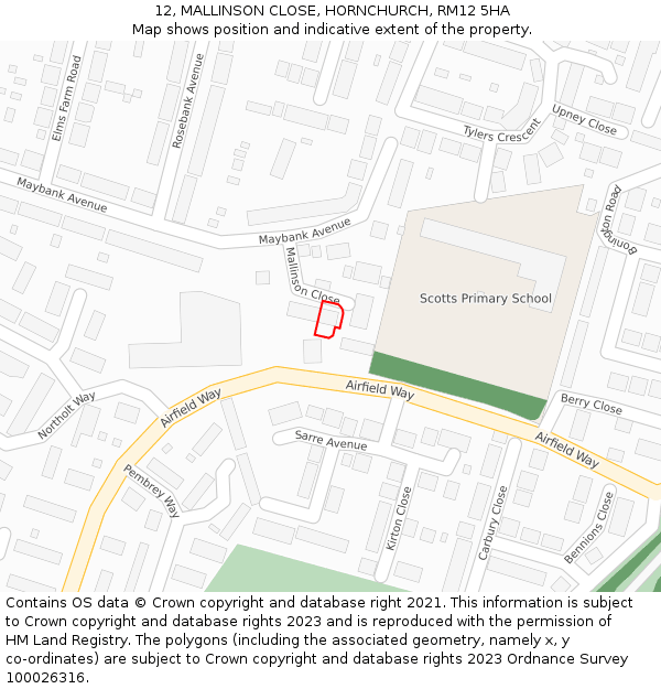 12, MALLINSON CLOSE, HORNCHURCH, RM12 5HA: Location map and indicative extent of plot