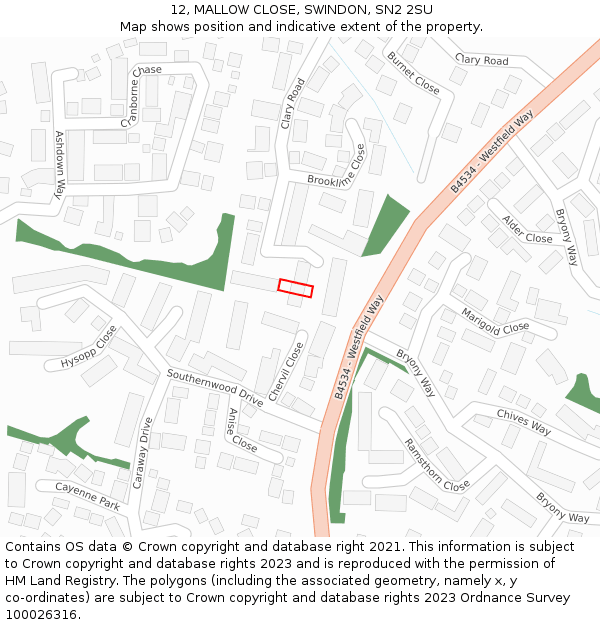 12, MALLOW CLOSE, SWINDON, SN2 2SU: Location map and indicative extent of plot