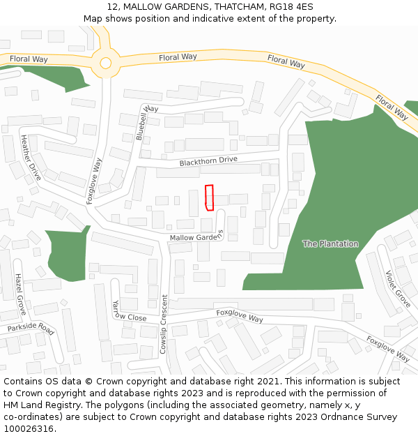 12, MALLOW GARDENS, THATCHAM, RG18 4ES: Location map and indicative extent of plot