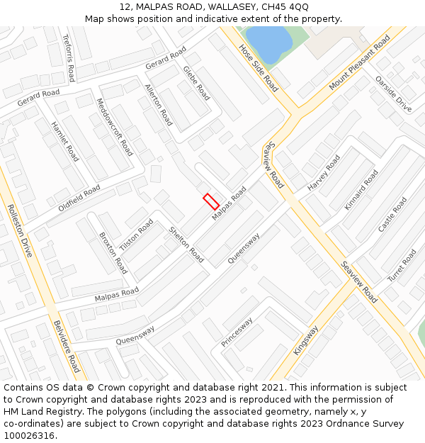 12, MALPAS ROAD, WALLASEY, CH45 4QQ: Location map and indicative extent of plot