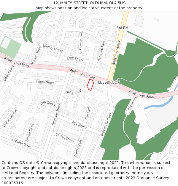 12, MALTA STREET, OLDHAM, OL4 5HS: Location map and indicative extent of plot