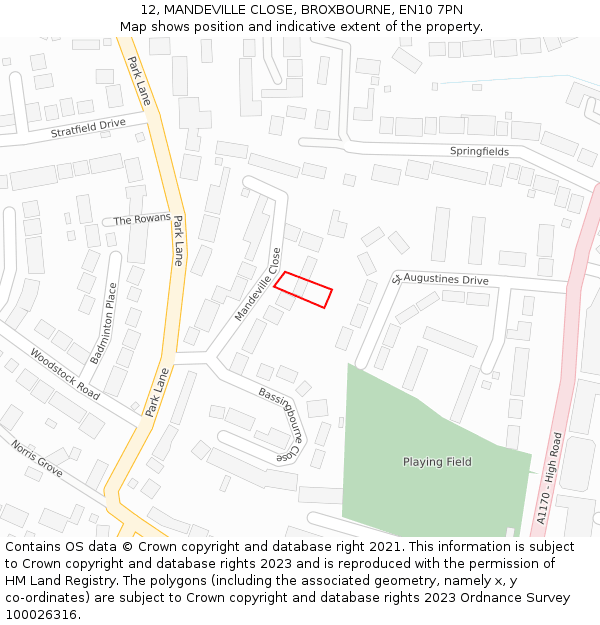 12, MANDEVILLE CLOSE, BROXBOURNE, EN10 7PN: Location map and indicative extent of plot