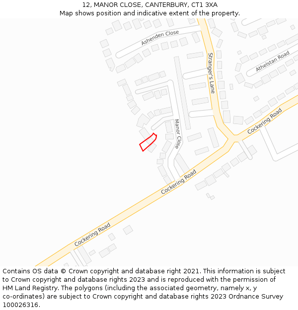 12, MANOR CLOSE, CANTERBURY, CT1 3XA: Location map and indicative extent of plot