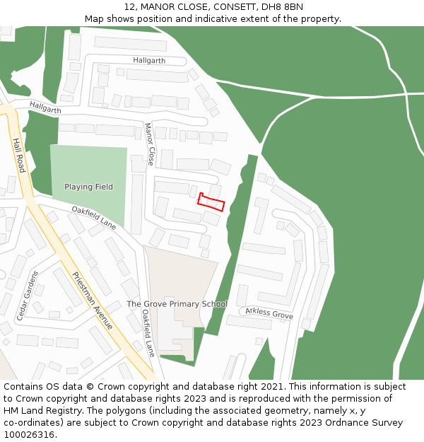 12, MANOR CLOSE, CONSETT, DH8 8BN: Location map and indicative extent of plot