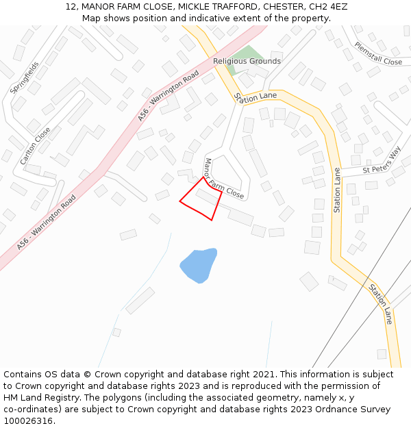 12, MANOR FARM CLOSE, MICKLE TRAFFORD, CHESTER, CH2 4EZ: Location map and indicative extent of plot