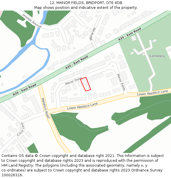 12, MANOR FIELDS, BRIDPORT, DT6 4DB: Location map and indicative extent of plot