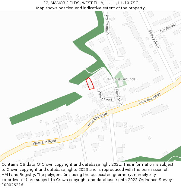 12, MANOR FIELDS, WEST ELLA, HULL, HU10 7SG: Location map and indicative extent of plot