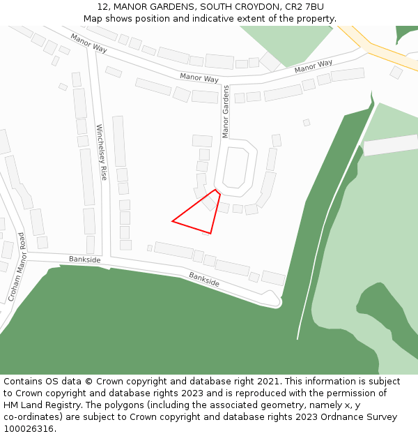 12, MANOR GARDENS, SOUTH CROYDON, CR2 7BU: Location map and indicative extent of plot