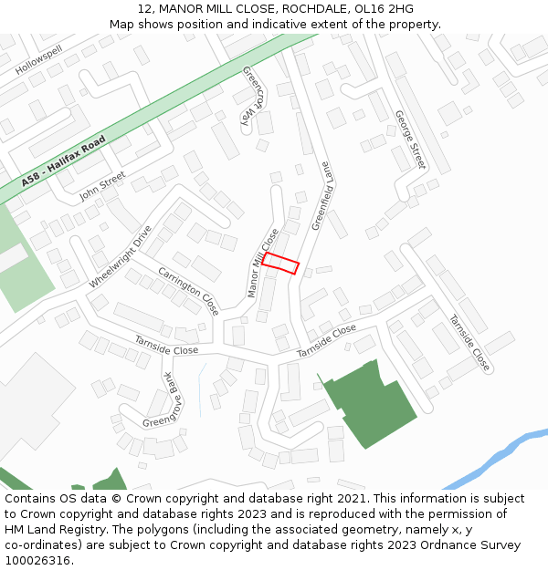 12, MANOR MILL CLOSE, ROCHDALE, OL16 2HG: Location map and indicative extent of plot