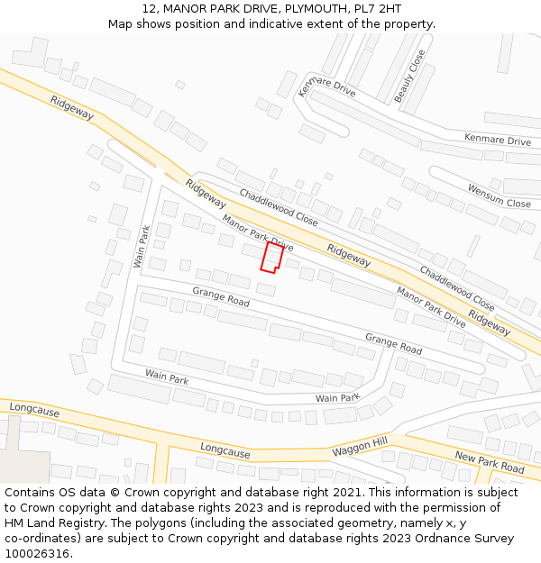 12, MANOR PARK DRIVE, PLYMOUTH, PL7 2HT: Location map and indicative extent of plot