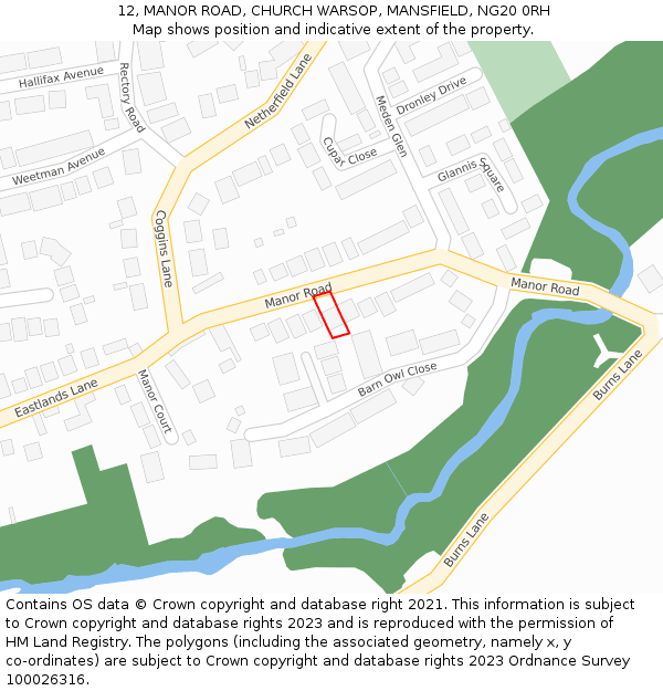 12, MANOR ROAD, CHURCH WARSOP, MANSFIELD, NG20 0RH: Location map and indicative extent of plot