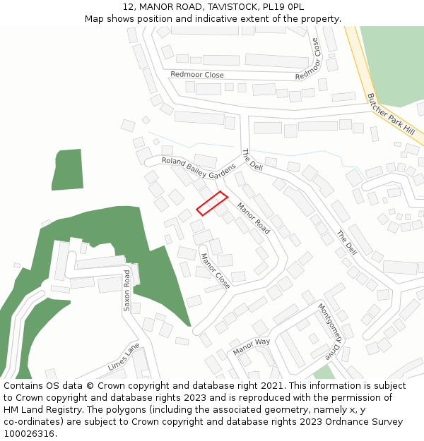 12, MANOR ROAD, TAVISTOCK, PL19 0PL: Location map and indicative extent of plot