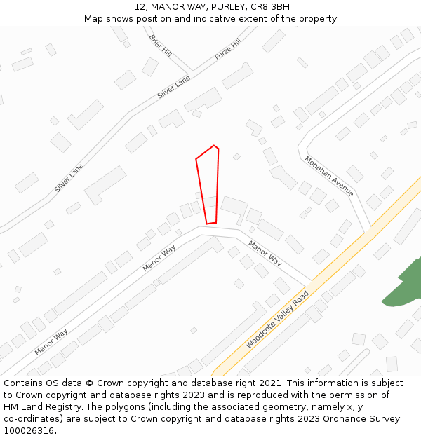 12, MANOR WAY, PURLEY, CR8 3BH: Location map and indicative extent of plot