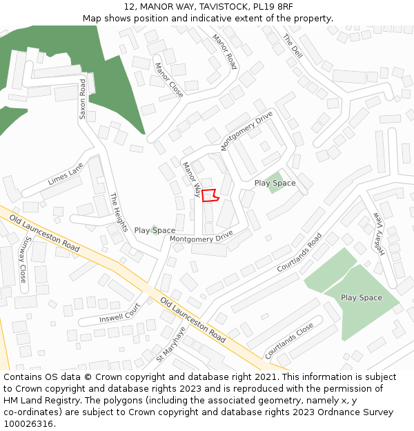 12, MANOR WAY, TAVISTOCK, PL19 8RF: Location map and indicative extent of plot