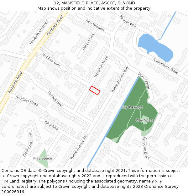 12, MANSFIELD PLACE, ASCOT, SL5 8ND: Location map and indicative extent of plot