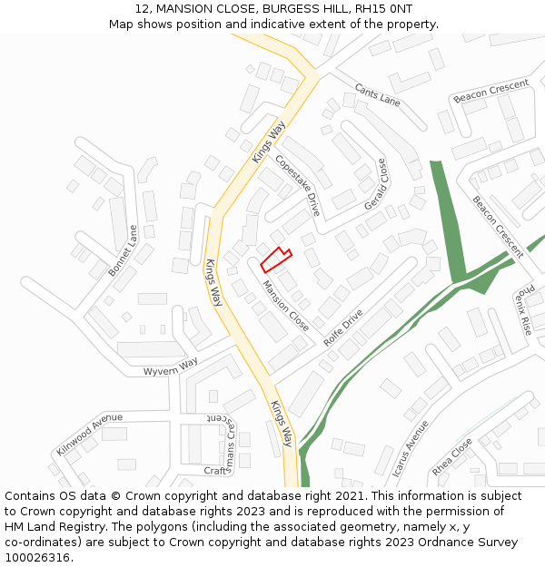 12, MANSION CLOSE, BURGESS HILL, RH15 0NT: Location map and indicative extent of plot