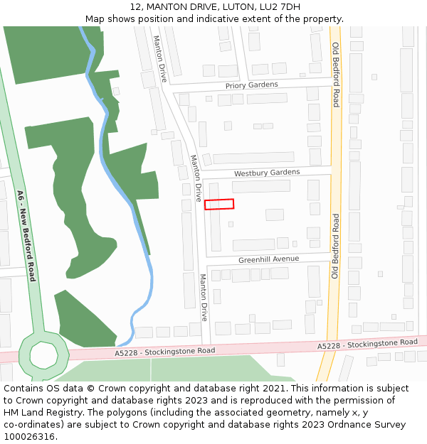 12, MANTON DRIVE, LUTON, LU2 7DH: Location map and indicative extent of plot