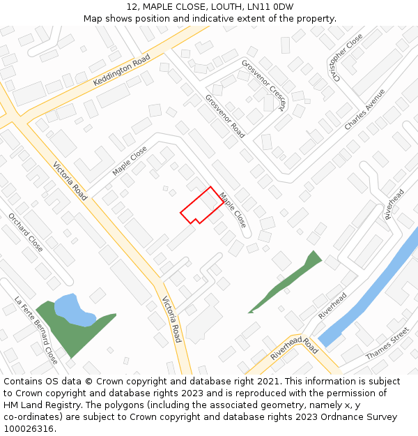 12, MAPLE CLOSE, LOUTH, LN11 0DW: Location map and indicative extent of plot