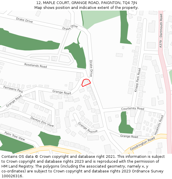 12, MAPLE COURT, GRANGE ROAD, PAIGNTON, TQ4 7JN: Location map and indicative extent of plot