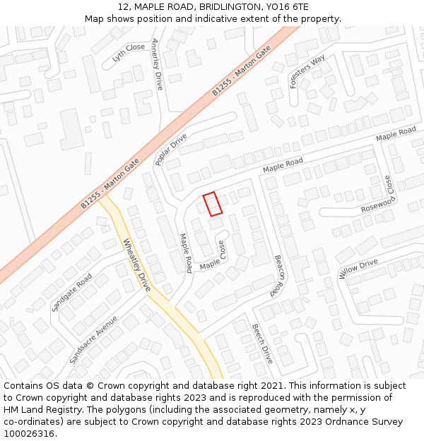 12, MAPLE ROAD, BRIDLINGTON, YO16 6TE: Location map and indicative extent of plot