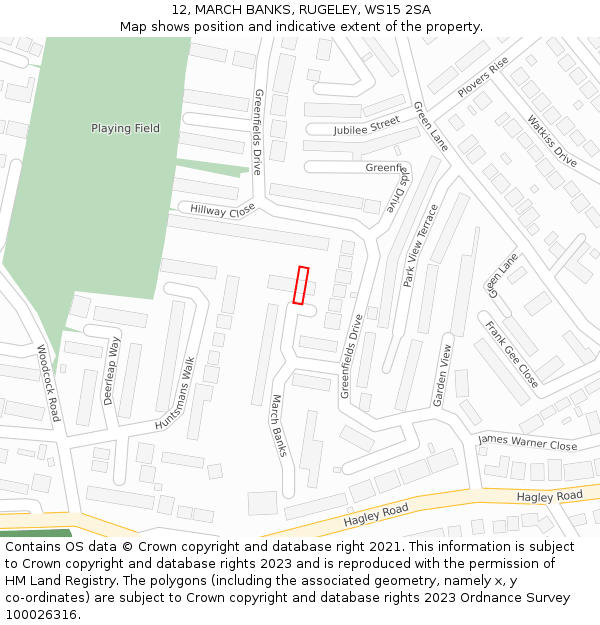 12, MARCH BANKS, RUGELEY, WS15 2SA: Location map and indicative extent of plot